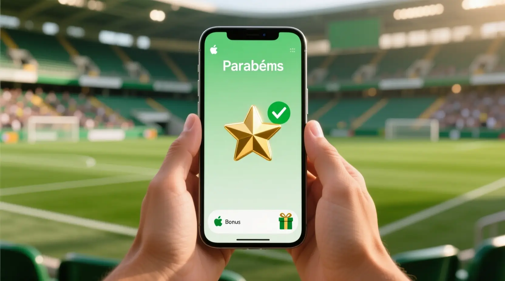 Notificação de bónus de apostas num ecrã de telemóvel com interface moderna e ícone de presente