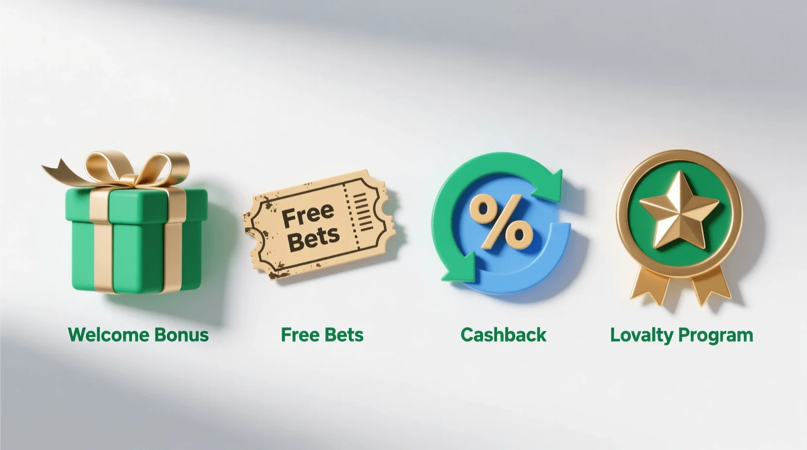 Diferentes tipos de bónus oferecidos pelas casas de apostas portuguesas incluindo freebets e cashback